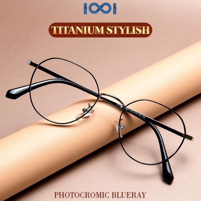 new kacamata minus titanium elastis frame bulat pria wanita - iooi 2825
