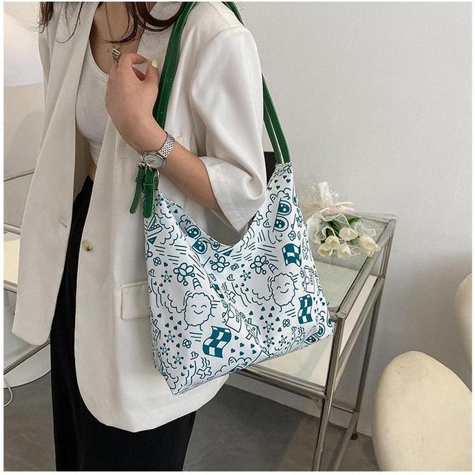 Dearglow- Tas Wanita Model Korea Shoulder Bag Import Korea Bahan Nylon /Totebag Nylon Tote