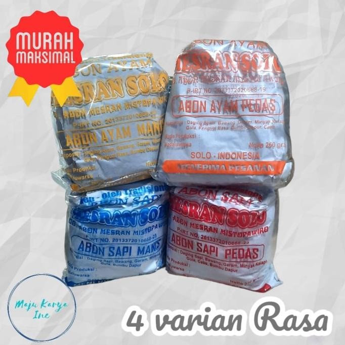 

Promo Abon Mesran Sapi Ayam 250 Gram Asli Solo
