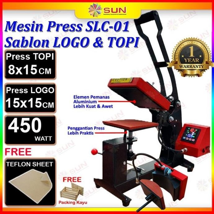 

Mesin Press Sablon Mini Logo Label 15X15 Cm & Press Sablon Topi Premium - Sun 2 In 1 Cap & Logo Heat Press Untuk Press Kaos, Logo, Label, Kerah Leher, Inside Tag, Lengan, Saku, Topi