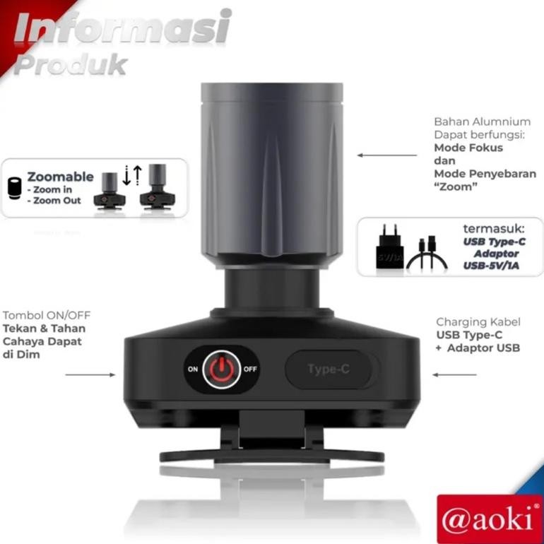 Jg-8 Senter Kepala Zoom Aoki Pro Ak-3675 A / Ak-3675 K Pro 1000 Lumen Head Lamp Ak 3675K / Ak 3675A 