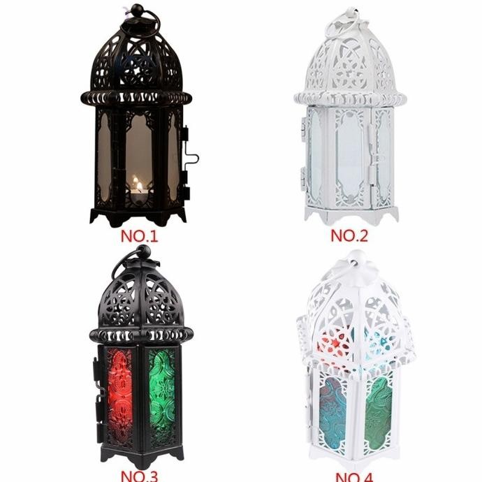 Tempat Lilin Model Lentera Gantung Bahan Metalkristalkaca Gaya Maroko liquid