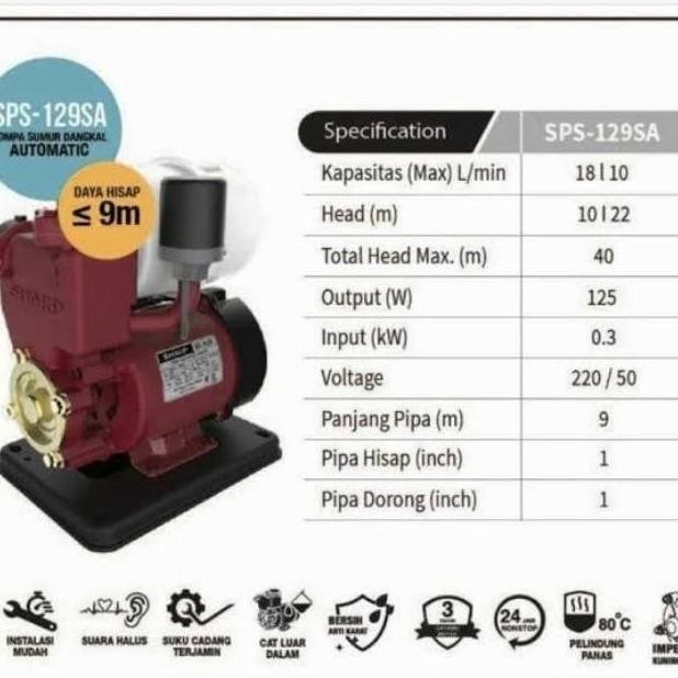 Pompa Air Sharp SPS-129 SA Sumur Dangkal Otomatis