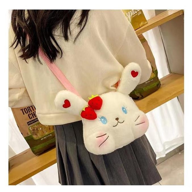 COD)TAS SELEMPANG KEPALA KUCING STRAWBERRY Tas selempang Madley Sling Bag Fashion Motif Kartun Karak