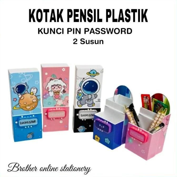 

BOS Kotak Pensil Plastik Kode Pin 2 Susun + Cermin / Pencil Case / Tempat Pensil liquid