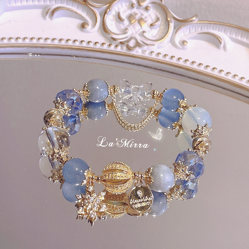 Perhiasan Es Dongeng Biru Aquamarine Kristal Es Putih Gelang