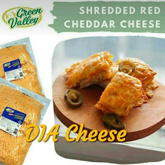 

Keju Cheddar Merah Parut 1 Kg Green Valley ( Shredded Red Cheddar) Best Seller