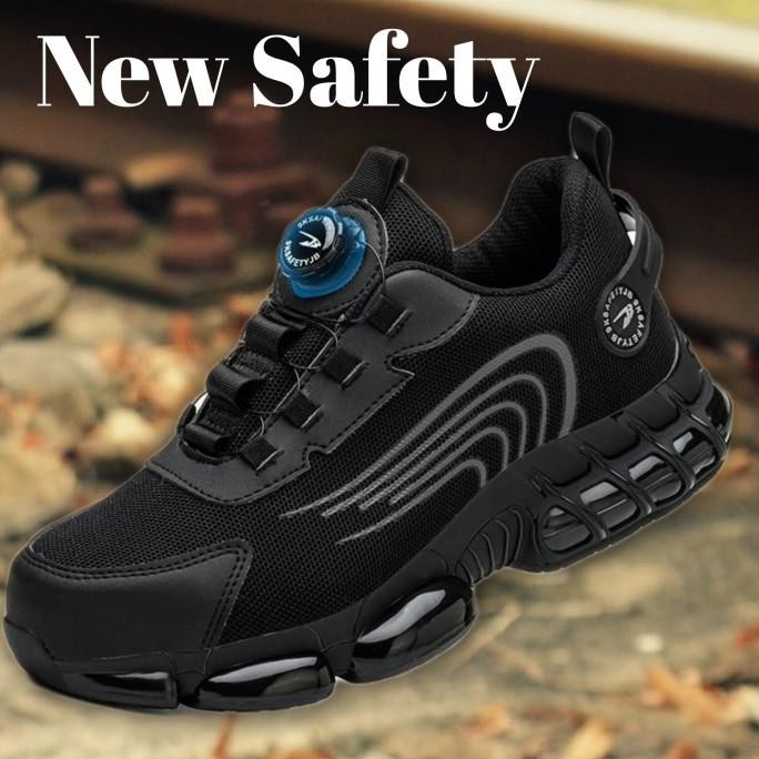 Sepatu Safety Sport Sneaker Tali Putar Full Hitam Safety Shoes