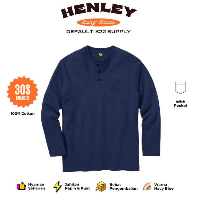 new kaos saku kancing lengan panjang henley warna navy blue pria wanita