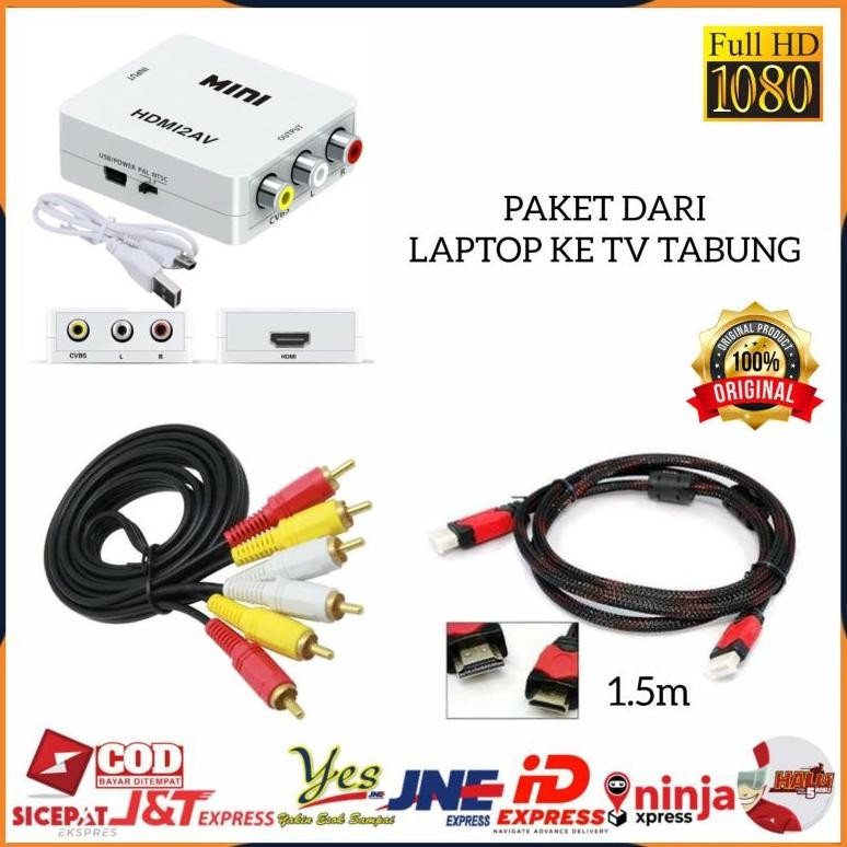 JH8 [COD] PAKET HDMI LENGKAP DARI LAPTOP STB PS3 KE TV TABUNG / CONVERTER HDMI TO AV RCA HDMI2AV ADA
