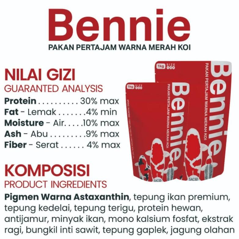 PELET KOI PAKAN IKAN KOI PERTAJAM WARNA MERAH KOI PELET BENNIE 1KG