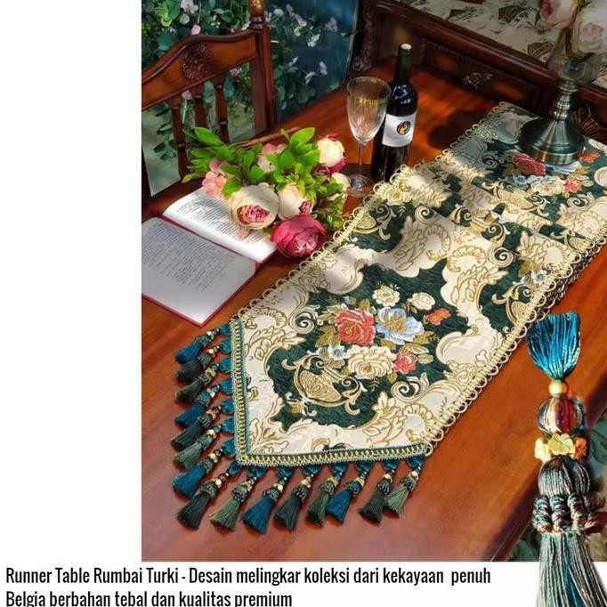 Murah Taplak Meja/Runner Table Premium Original Turki Desain Belgia Tebal Bed Scarf Vila Hotel Gaya 