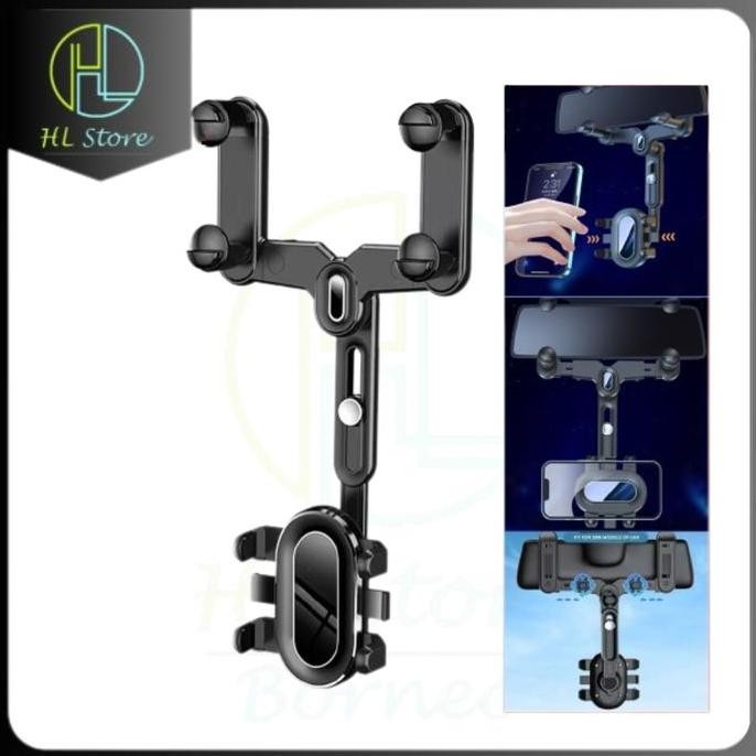Promo Holder Hp Jepit Kaca Spion Tengah Mobil Gen 7 Phone Holder Model Cengkram Flexible Rotation 36