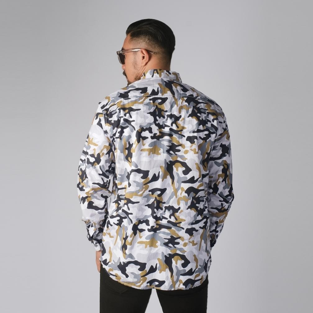 Diskon Dgm Kemeja Pria Loreng Panjang Premium Kemeja Loreng Coklat-Abu 1338 Prermium