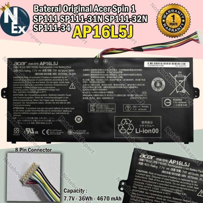Baterai Battery Acer Spin 1 Sp111 Sp111-31N Sp111-32N Sp111-34 Ap16L5J New Stok