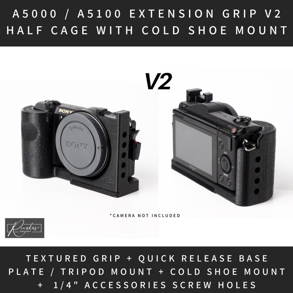 Extension Grip V2 Half Rig Cage Case Sony A5000 A5100 Cold Shoe Hot Shoe Mount 1/4 Inch Acessory Scr