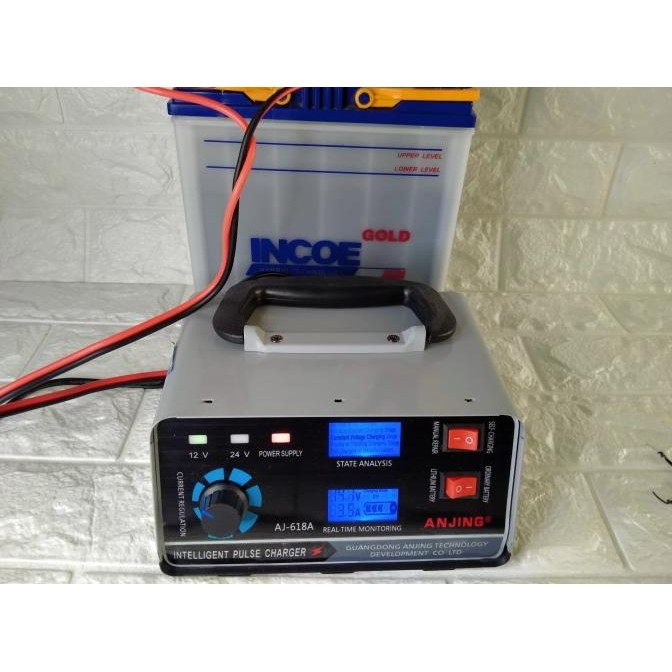 ANJING Charger Aki Mobil Motor 400W 12V/24V 400Ah + LCD cas aki 30A