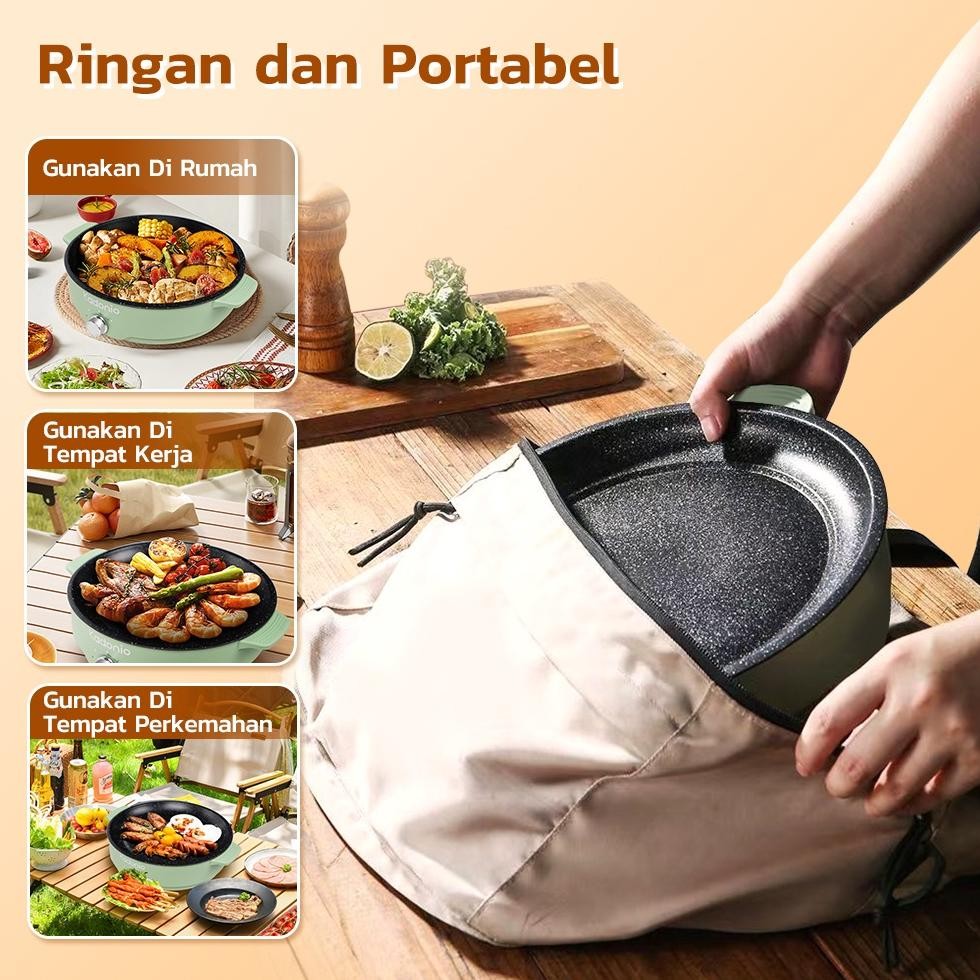 Grill Pan KADONIO Panggangan BBQ Panci Listrik 450W Low Watt Kenop Kontrol Suhu 2 Gigi Kekuatan Api 