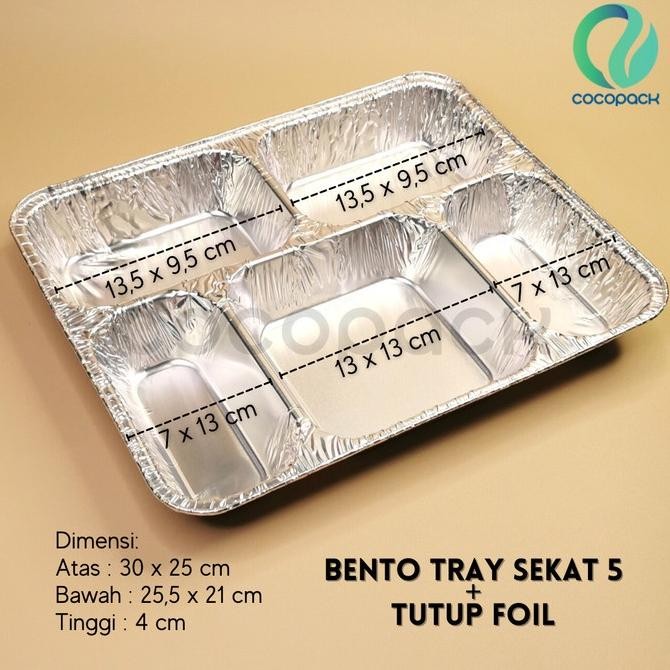 (10 PCS) Aluminium Foil Bento Tray Sekat 5 + Tutup Foil
