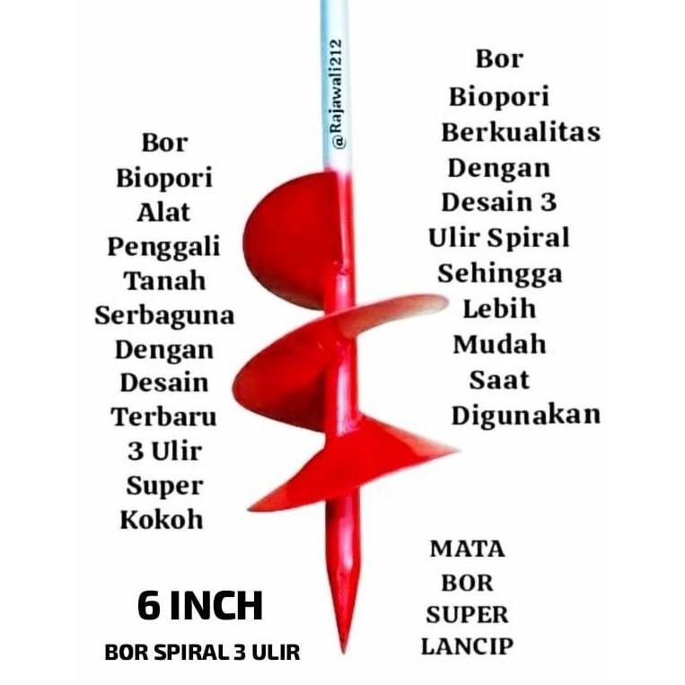 Murah Biopori Bor Alat Gali Tanah Manual / Bor Biopori Tanah Manual 6 Inch Spiral Mata Bor 3 Ulir Po