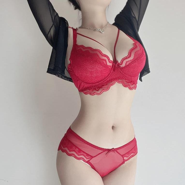 Set Lingerie Transparan Wanita Berkualitas Tinggi  Renda Penguat Dada Besar Ukuran Plus Gemuk mm Bra