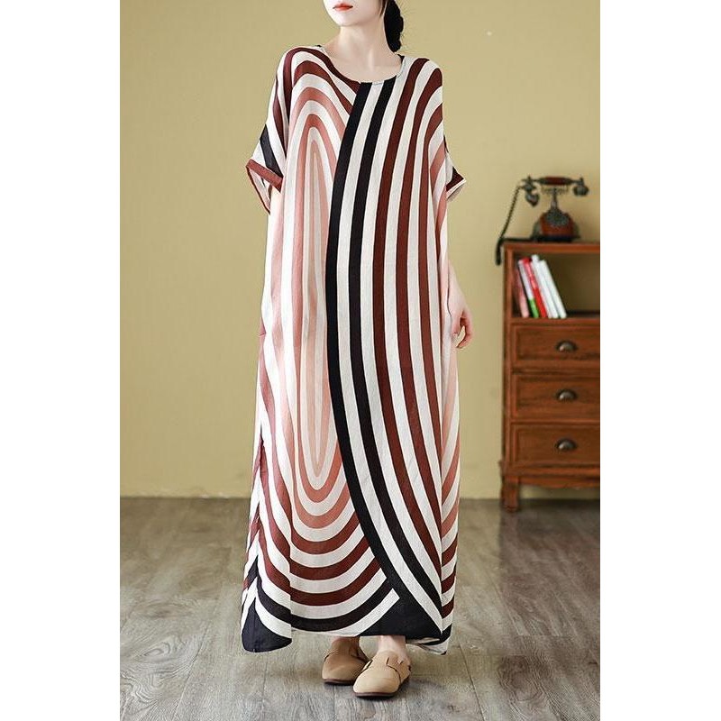 Round Neck Xiangyun Silk Plus Size Loose Bohemian Vacation Style Beach Dress Long Robe