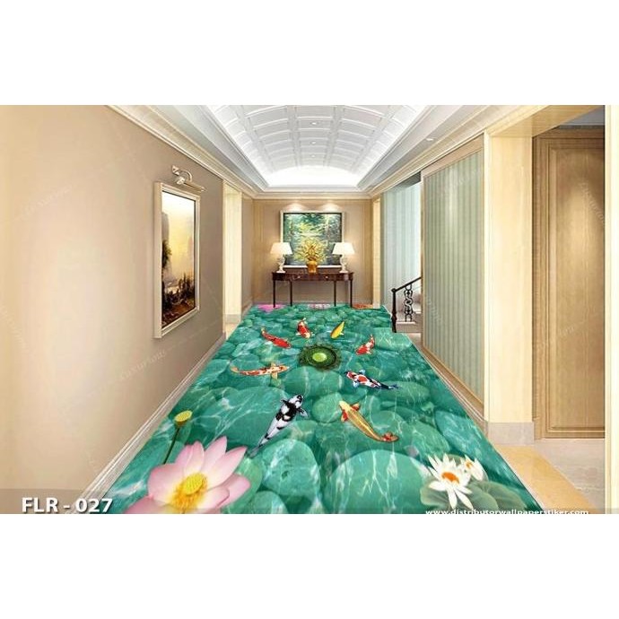 Wallpaper Custom 3D Lantai Wallpaper Stiker Lantai Ikan Koi Biru - Asli