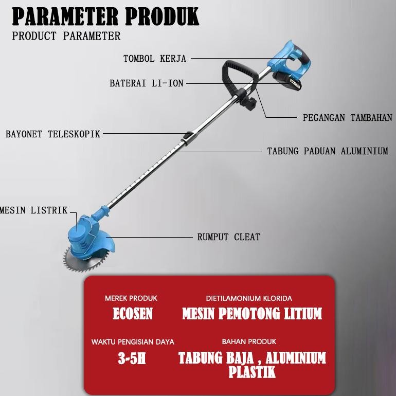 ECOSEN 599VF Mesin Potong Rumput Baterai Mesin Pemotong Rumput Listrik Pemangkas Rumput