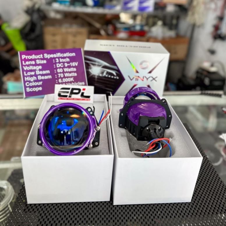 PROJIE PROJI PROJECTOR BILED VINYX P70 LASER 3 INCH PURPLE LENS 78W KEMBARAN E10 E11