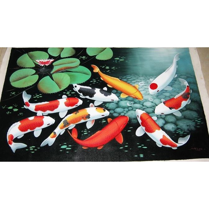 Lukisan Fengshui Ikan Koi 9 Asli Dari Bali Kualitas Premium
