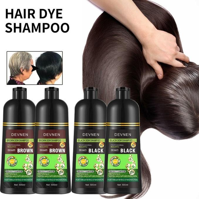 DEVNEN 15 menit rambut hitam Shampoo Original Black500ML/Shampo pewarna rambut organik/Shampoo Semir