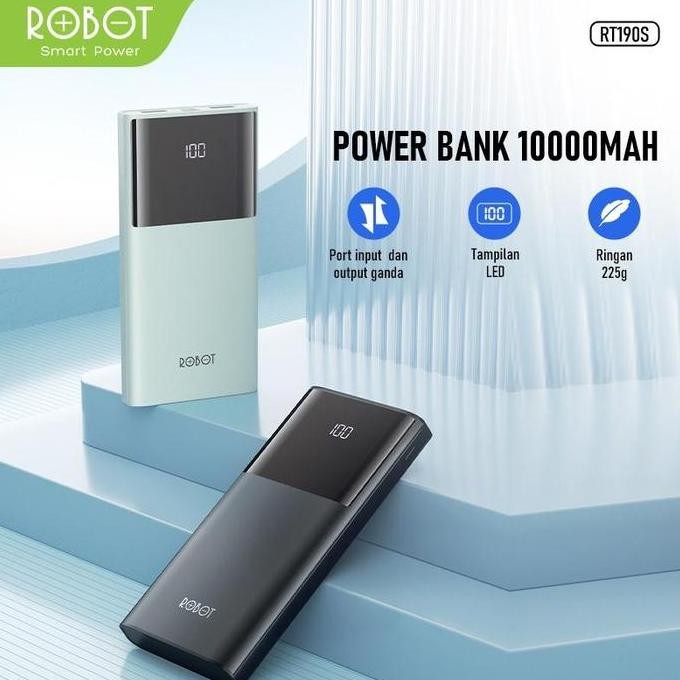 PowerBank 10000mah ROBOT RT190S 2A Dual Input and Output Real Capacity led display - Garansi Resmi 1