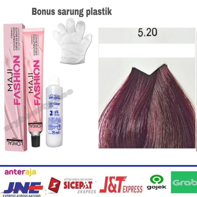 L'oreal maji fashion Cat Rambut pewarna rambut loreal 5.20 + oxidant