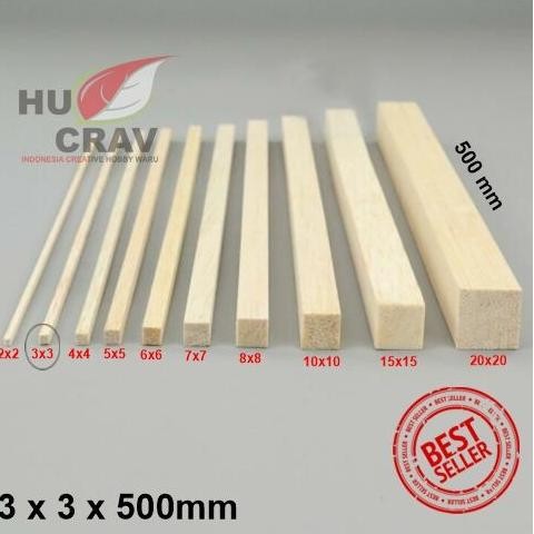 

Balsa Stik 3X3X500Mm Panjang 50Cm Balsa Stick Kayu Maket Co