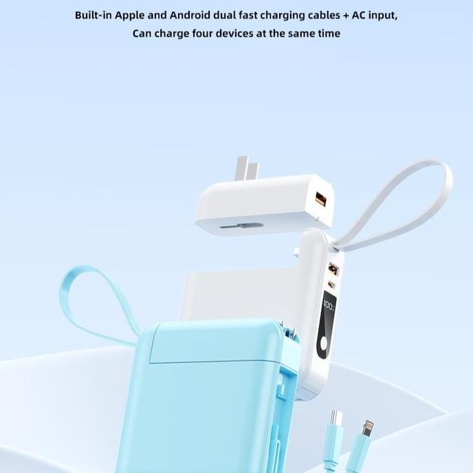 3 in 1 power bank 15000mah PD22.5W fast charging with own plug portable power bank built in 2 cables