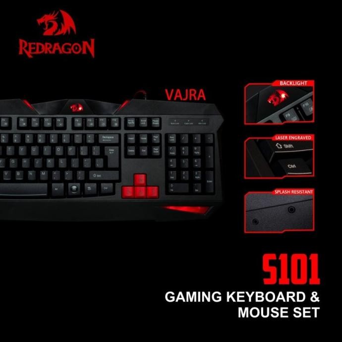 Redragon Gaming Keyboard & Mouse S101 Vajra Centrophorus Combo Paket Restock