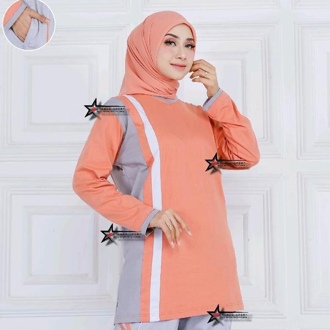Jual Murah Atasan Baju Olahraga Senam Tunik Muslimah / Kaos Olahraga Wanita Tunik Muslimah / Baju Ol