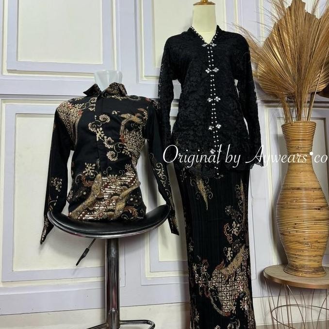 Murah Aywears - Set Couple Kebaya Encim Brukat Dan Kemeja Batik Pria Seragam Keluarga