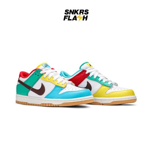 NIKE Kids Dunk Low Free 99 White Light Chocolate Roma Green (Gs) Sepatu Sneakers Anak - CZ2496100 - Size 36