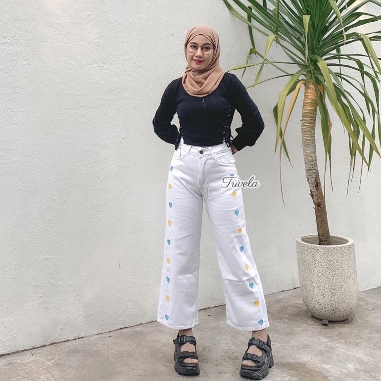 XD27 vb-8 TRIVELA - Loose Cullotes Putih / Kulot Love Putih / KULOTLOVE Hemat Original