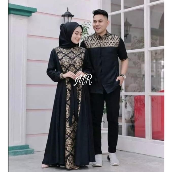 Promo Gamis Batik Kombinasi Polos Terbaru 2022 Modern Couple Baju Muslim