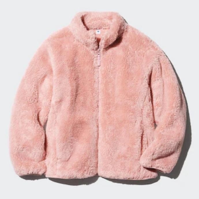 UNIQLO Kids Unisex Jaket Anak Fluffy Yarn Fleece Bulu Lembut Pink