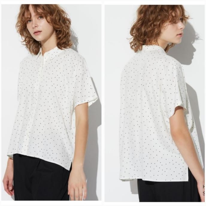 UNIQLO KEMEJA WANITA BLUS RAYON POLKADOT PUTIH BARU ASLI ORIGINAL