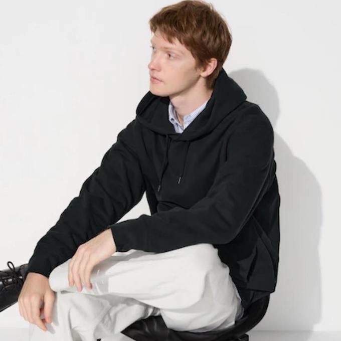 UNIQLO Men Jaket Sweater Hoodie Pria Lengan Panjang Black