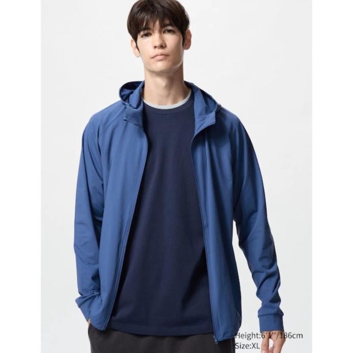 UNIQLO Men Jaket Pria DRY-EX UV Protection Hoodie Retsleting Blue