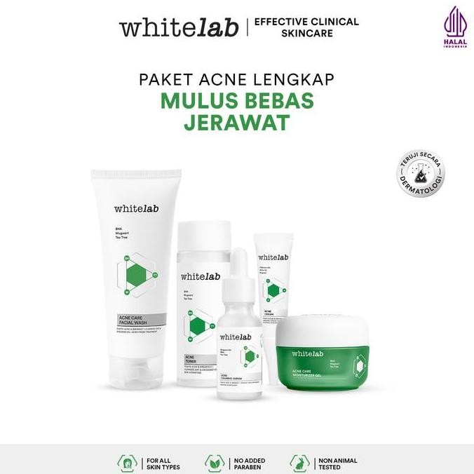 [FLASHSALE] Whitelab 5pcs Paket Acne Lengkap - Facial Wash, Toner, Serum, Moisturizer, Acne Cream Pa