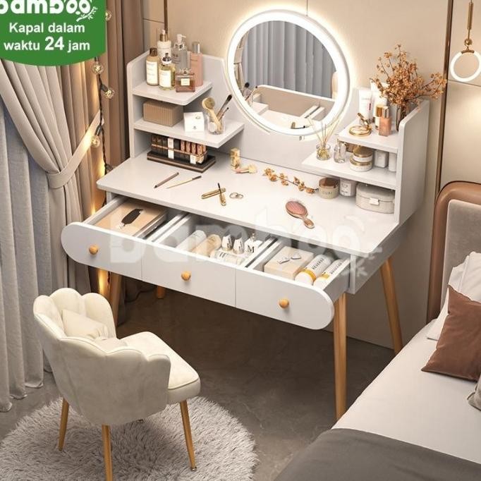 Meja Rias + Kursi Pita Meja rias kaca lampu LED Meja Rias Aesthetic