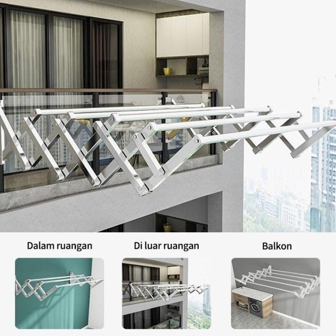 Jemuran Baju Pakaian Dinding 100/120/150/200CM /Jemuran Dinding Stainless Steel/Jemuran Lipat Dindin