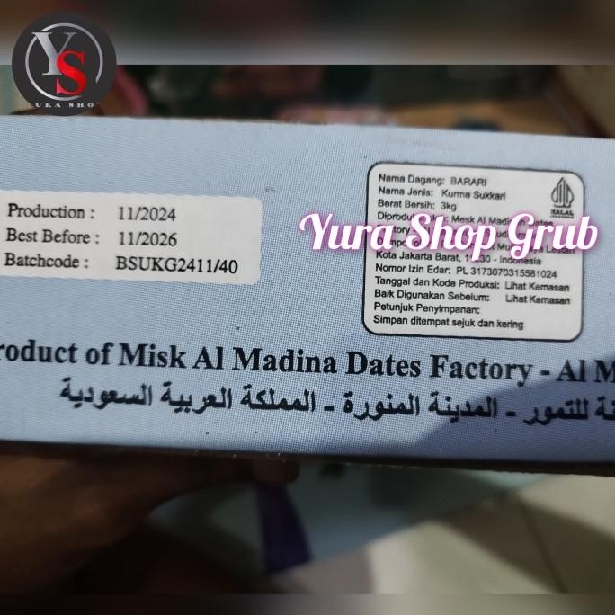 

Promo Kurma Sukari Barari 3Kg Sukkari Premium Per Karton Isi 4 Box