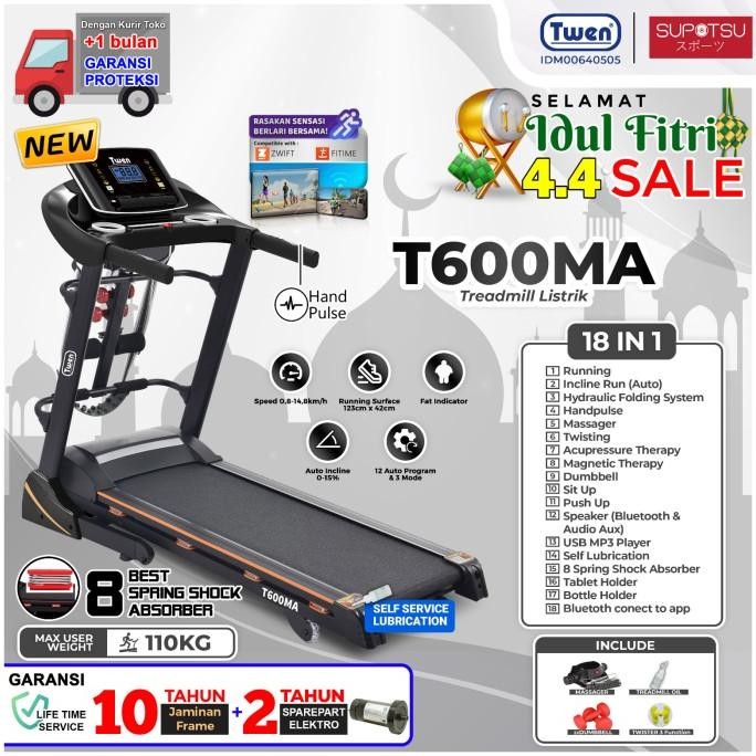HARGA DISC - Alat Fitness Treadmill Elektrik Twen T600M T680MT T680MA Black